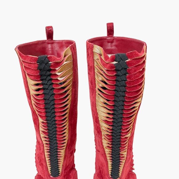 Christian Louboutin Miss Circus 120 Boot EU 35.5 US 5.5 Red High Heel Cutout - Picture 5 of 13